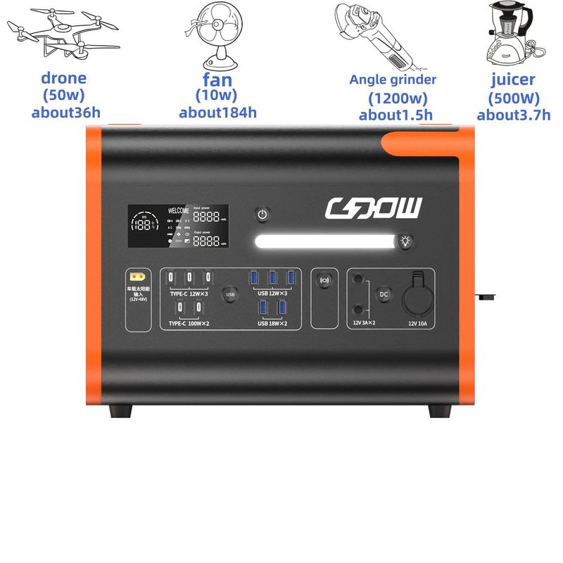 LiFePO4 Battery Camping/Home/Emergency Power Station 12.2000W Powtórnie ładowany generator słoneczny Przenośne zasilanie przenośne