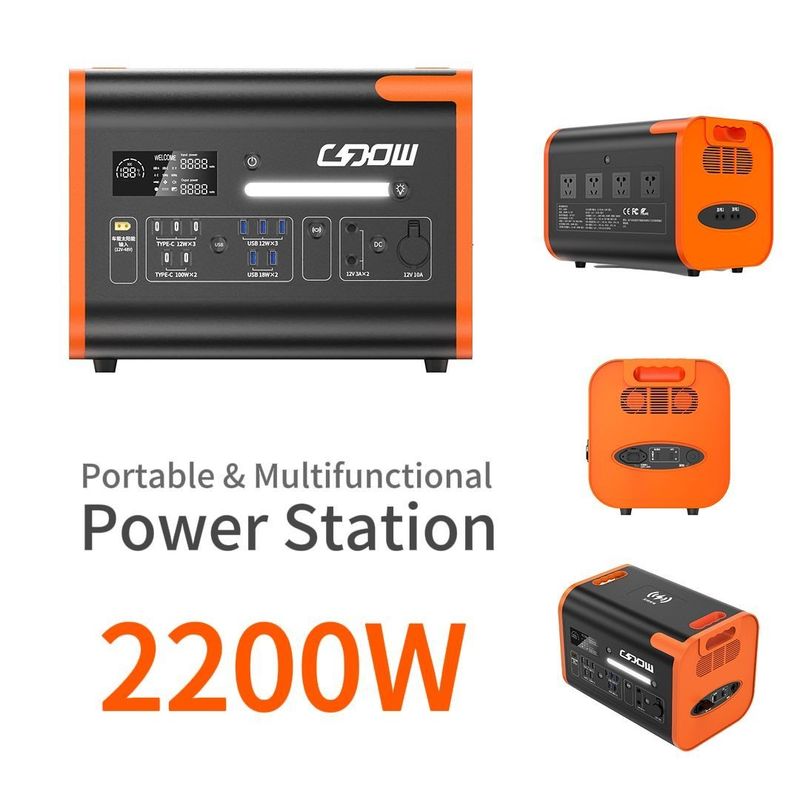Przenośny bank zasilania o mocy 2200 W z panelem słonecznym typu C 3*18W/2*100W i 2500W