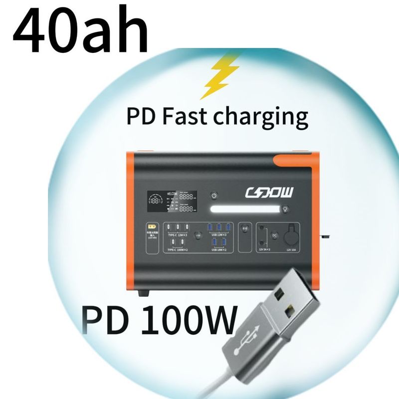 40ah Generator słoneczny gniazdko elektryczne 2200W Przenośny kemping Elektrownia słoneczna pomarańczowa Czarna